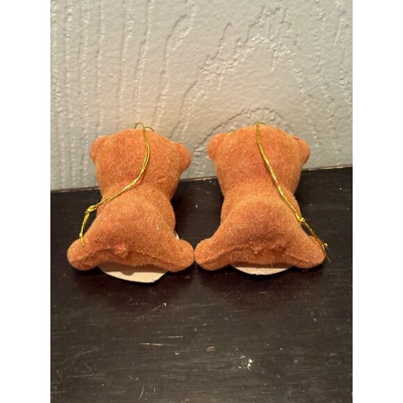 Set Of 2 Flocked Teddy Bear Hanging Christmas Ornaments With Red Love You Hearts - Picture 2 of 2